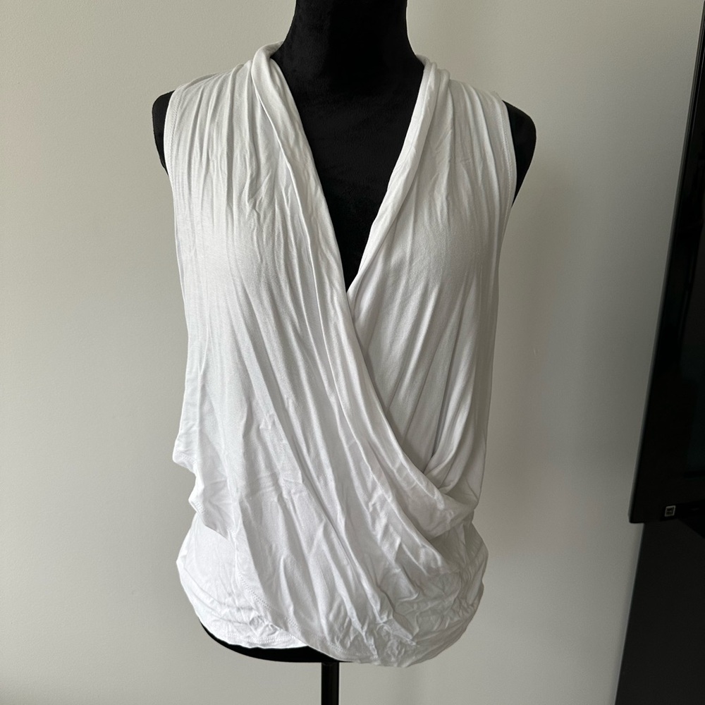 STATE White Wrap Ruched Tank Top